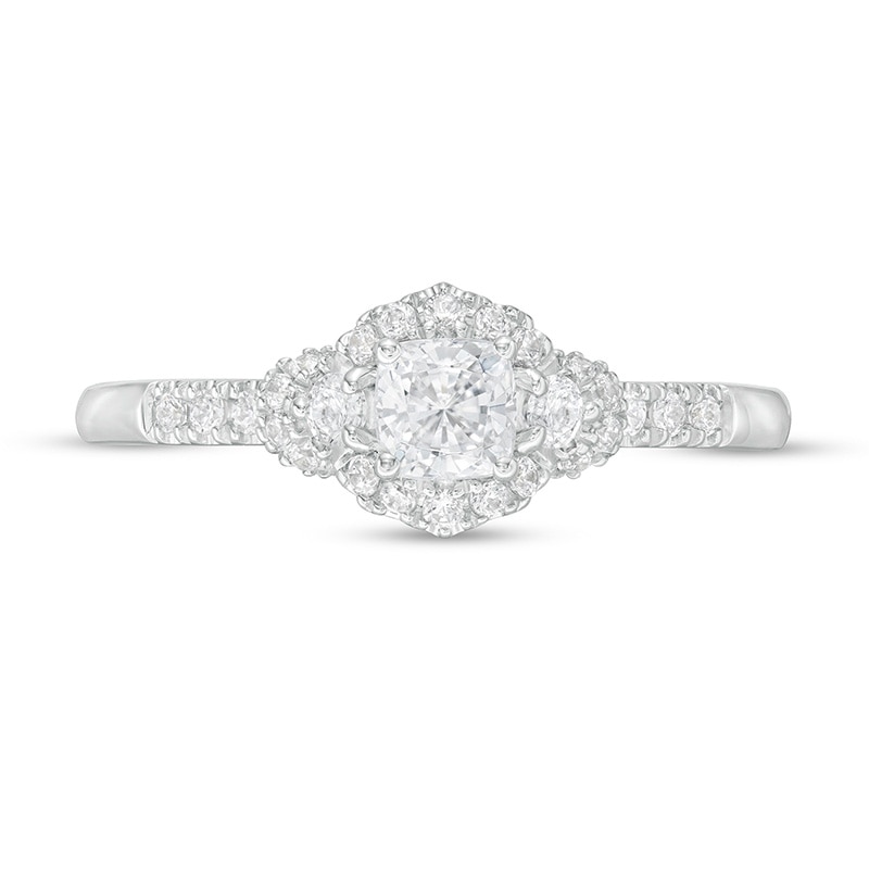 Previously Owned - Vera Wang Love Collection 0.58 CT. T.W. Diamond Hexagonal Frame Engagement Ring in 14K White Gold