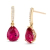 Thumbnail Image 0 of Previously Owned - Pear-Shaped Lab-Created Ruby and 0.067 CT. T.W. Diamond Drop Earrings in 10K Gold