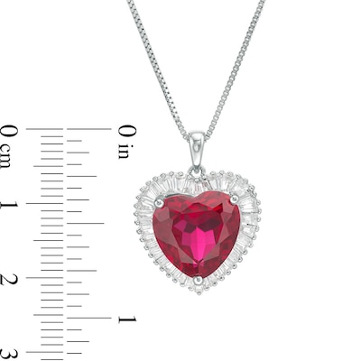 Previously Owned - 12.0mm Heart-Shaped Lab-Created Ruby and White Sapphire Frame Pendant in Sterling Silver