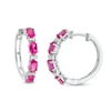 Thumbnail Image 0 of Previously Owned - Oval Lab-Created Ruby and White Sapphire Hoop Earrings in Sterling Silver