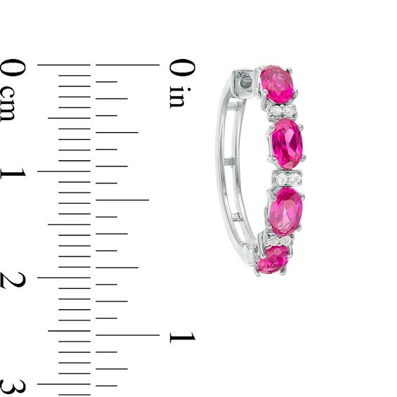 Previously Owned - Oval Lab-Created Ruby and White Sapphire Hoop Earrings in Sterling Silver