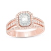 Previously Owned - Celebration Ideal 1.00 CT. T.W. Emerald-Cut Diamond Double Frame Engagement Ring in 14K Rose Gold