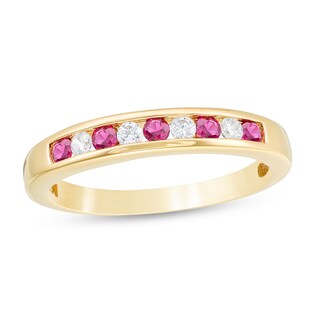 Previously Owned - Ruby and 0.115 CT. T.W. Diamond Channel-Set Alternating Stackable Band in 10K Gold