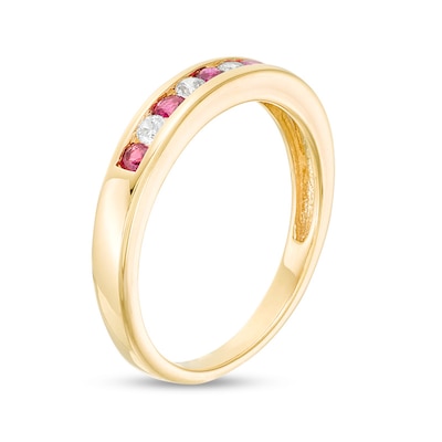 Previously Owned - Ruby and 0.115 CT. T.W. Diamond Channel-Set Alternating Stackable Band in 10K Gold