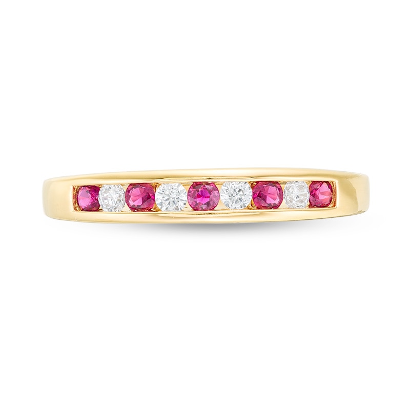 Previously Owned - Ruby and 0.115 CT. T.W. Diamond Channel-Set Alternating Stackable Band in 10K Gold|Peoples Jewellers