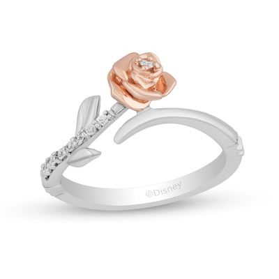 Previously Owned - Enchanted Disney Belle 0.085 CT. T.W. Diamond Rose Bypass Ring in Sterling Silver and 10K Rose Gold