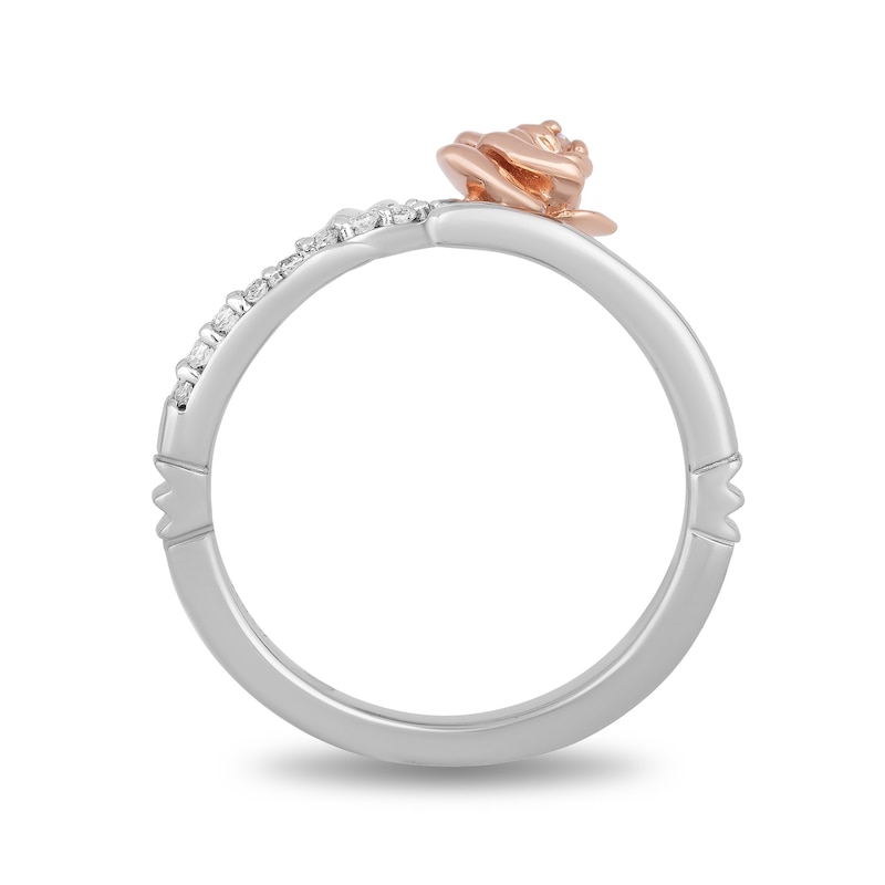 Previously Owned - Enchanted Disney Belle 0.085 CT. T.W. Diamond Rose Bypass Ring in Sterling Silver and 10K Rose Gold