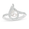 Previously Owned-5.0mm Button Freshwater Cultured Pearl and Lab-Created White Sapphire Flame Ring in Sterling Silver