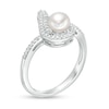 Thumbnail Image 2 of Previously Owned-5.0mm Button Freshwater Cultured Pearl and Lab-Created White Sapphire Flame Ring in Sterling Silver