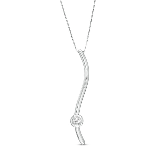 Previously Owned - Marilyn Monroe™ Collection 0.15 CT. Diamond Solitaire Linear Ribbon Pendant in Sterling Silver