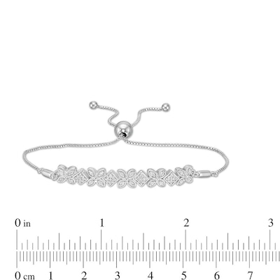 Previously Owned - 0.25 CT. T.W. Diamond Alternating Flowers Bolo Bracelet in Sterling Silver - 7.5"