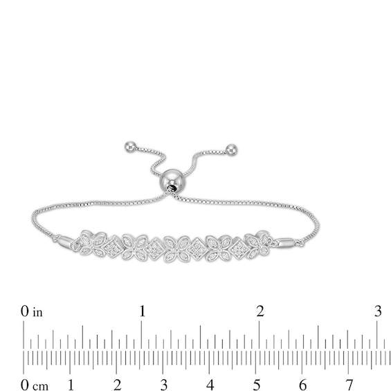 Previously Owned - 0.25 CT. T.W. Diamond Alternating Flowers Bolo Bracelet in Sterling Silver - 7.5"