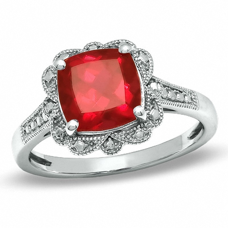 Previously Owned - 8.0mm Cushion-Cut Lab-Created Ruby Vintage-Style Ring in Sterling Silver|Peoples Jewellers