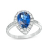 Thumbnail Image 0 of Previously Owned - Pear-Shaped Lab-Created Blue and White Sapphire Frame Ring in Sterling Silver