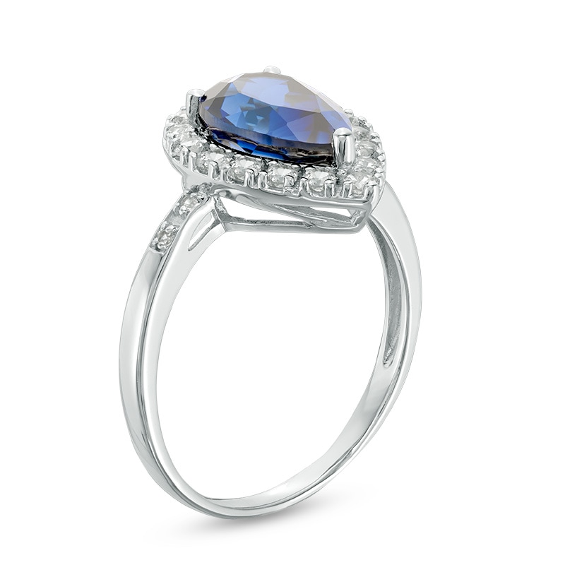 Previously Owned - Pear-Shaped Lab-Created Blue and White Sapphire Frame Ring in Sterling Silver
