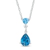 Previously Owned - London and Swiss Blue Topaz with Lab-Created White Sapphire Double Drop Pendant in Sterling Silver