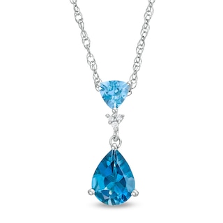 Previously Owned - London and Swiss Blue Topaz with Lab-Created White Sapphire Double Drop Pendant in Sterling Silver