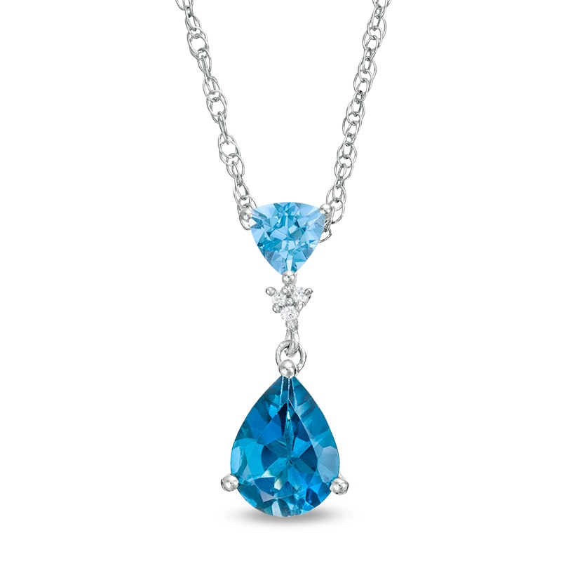 Previously Owned - London and Swiss Blue Topaz with Lab-Created White Sapphire Double Drop Pendant in Sterling Silver|Peoples Jewellers