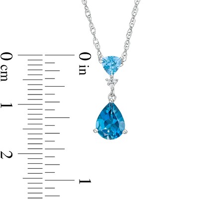 Previously Owned - London and Swiss Blue Topaz with Lab-Created White Sapphire Double Drop Pendant in Sterling Silver