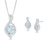 Previously Owned - Oval Aquamarine and Lab-Created White Sapphire Flame Pendant and Drop Earrings Set in Sterling Silver