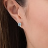 Thumbnail Image 1 of Previously Owned - 5.0mm Asscher-Cut Swiss Blue Topaz and 0.05 CT. T.W. Diamond Tri-Top Stud Earrings in 10K Gold