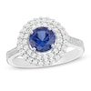 Thumbnail Image 1 of Previously Owned - 6.5mm Lab-Created Blue and White Sapphire Double Frame Ring in Sterling Silver