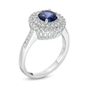 Thumbnail Image 3 of Previously Owned - 6.5mm Lab-Created Blue and White Sapphire Double Frame Ring in Sterling Silver