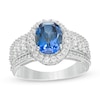 Thumbnail Image 0 of Previously Owned - Oval Lab-Created Blue and White Sapphire Frame Multi-Row Ring in Sterling Silver