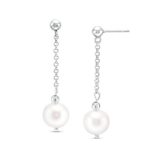 Previously Owned-IMPERIAL® 9.0-10.0mm Freshwater Cultured Pearl and Disco Bead Chain Drop Earrings in Sterling Silver