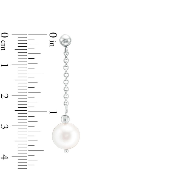 Previously Owned-IMPERIAL® 9.0-10.0mm Freshwater Cultured Pearl and Disco Bead Chain Drop Earrings in Sterling Silver