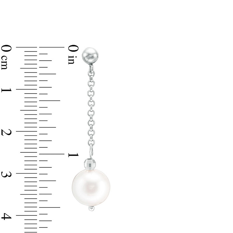 Previously Owned-IMPERIAL® 9.0-10.0mm Freshwater Cultured Pearl and Disco Bead Chain Drop Earrings in Sterling Silver