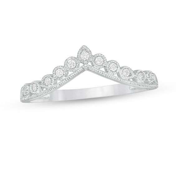 Previously Owned - 0.085 CT. T.W. Diamond Vintage-Style Tiara Contour Anniversary Band in 10K White Gold