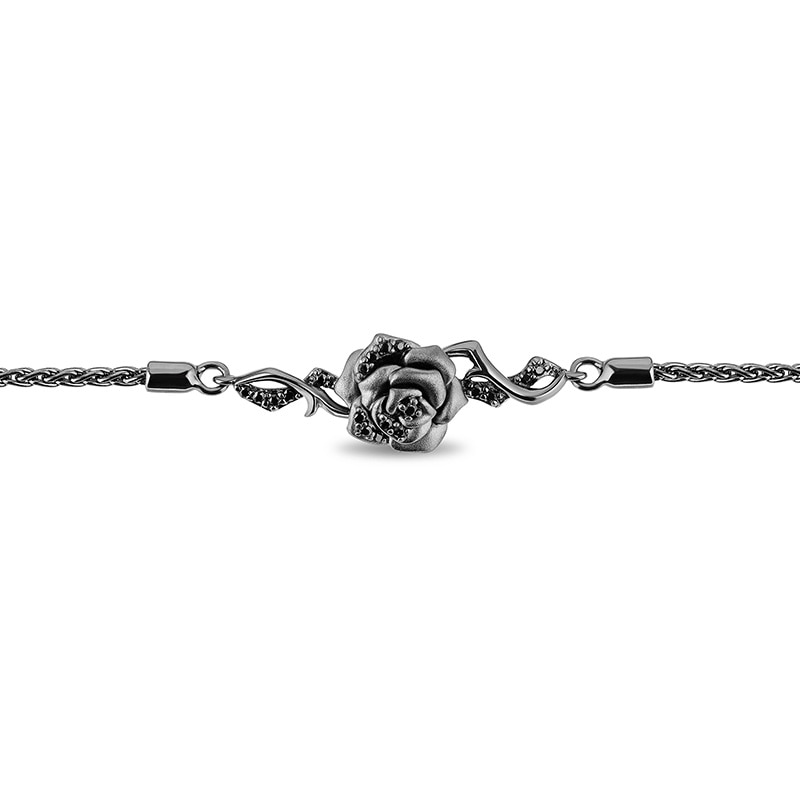 Previously Owned - Enchanted Disney Villains Maleficent 0.145 CT. T.W. Black Diamond Rose Bracelet in Sterling Silver|Peoples Jewellers