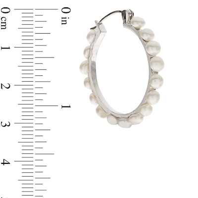 Previously Owned-4.0-5.0mm Button Freshwater Cultured Pearl Hoop Earrings in Sterling Silver