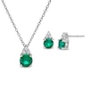 Thumbnail Image 0 of Previously Owned - Lab-Created Emerald and White Sapphire Tri-Top Pendant and Stud Earrings Set in Sterling Silver