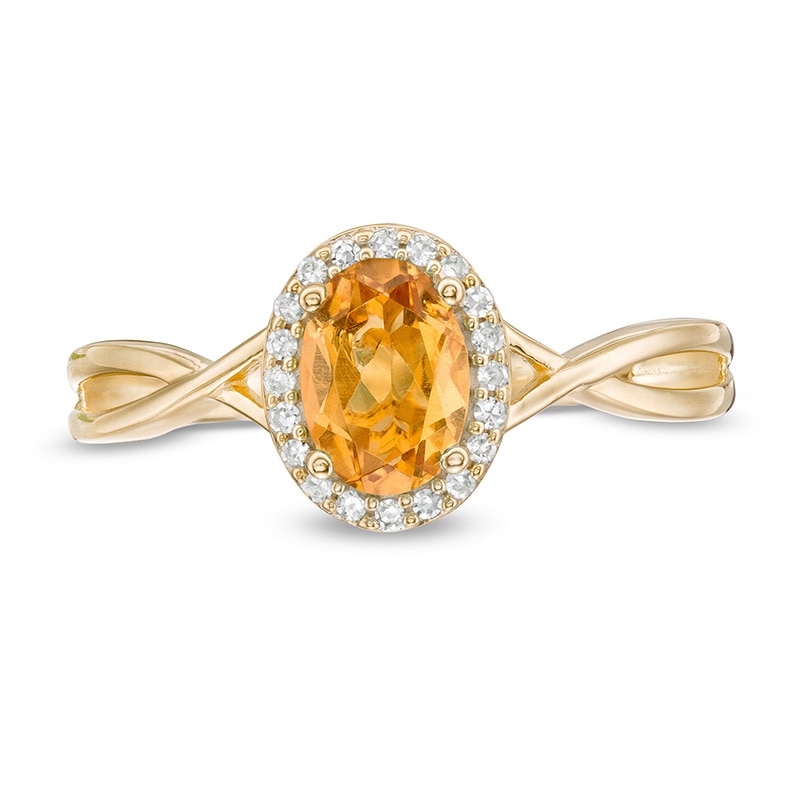 Main Image 4 of Previously Owned - Oval Citrine and 0.08 CT. T.W. Diamond Frame Twist Shank Ring in 10K Gold