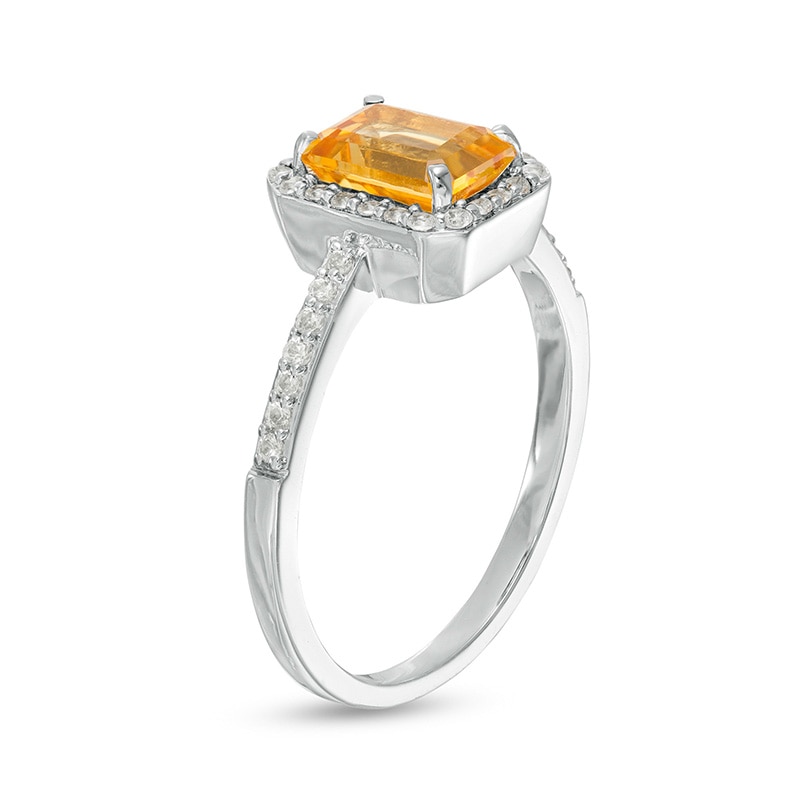 Main Image 3 of Previously Owned - Emerald-Cut Lab-Created Citrine and White Sapphire Octagonal Frame Ring in Sterling Silver