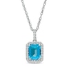 Previously Owned - Emerald-Cut Simulated Blue Topaz and Lab-Created White Sapphire Frame Drop Pendant in Sterling Silver