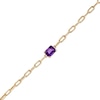 Thumbnail Image 0 of Previously Owned - Emerald-Cut Amethyst Solitaire and Paper Clip Chain Bracelet in 10K Gold - 7.25"