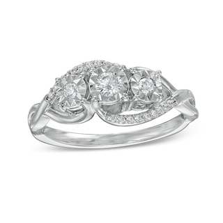 Previously Owned - 0.25 CT. T.W. Diamond Bypass Twist Shank Past Present Future® Engagement Ring in 10K White Gold