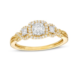 Previously Owned - 0.25 CT. T.W. Diamond Cushion Frame Twist Shank Past Present Future® Engagement Ring in 10K Gold