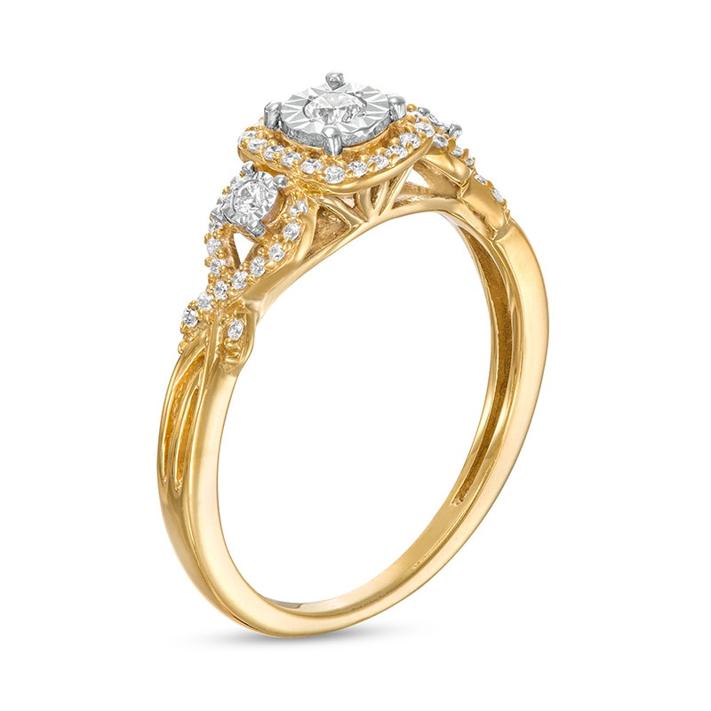 Previously Owned - 0.25 CT. T.W. Diamond Cushion Frame Twist Shank Past Present Future® Engagement Ring in 10K Gold|Peoples Jewellers