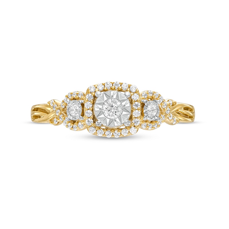 Previously Owned - 0.25 CT. T.W. Diamond Cushion Frame Twist Shank Past Present Future® Engagement Ring in 10K Gold|Peoples Jewellers