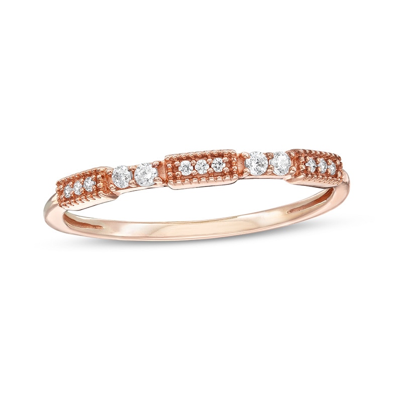 Main Image 1 of Previously Owned - 0.10 CT. T.W. Diamond Vintage-Style Stackable Band in 10K Rose Gold