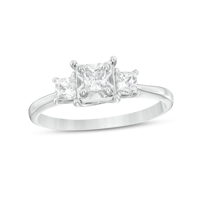 Previously Owned - 0.50 CT. T.W. Princess-Cut Diamond Past Present Future® Engagement Ring in 10K White Gold