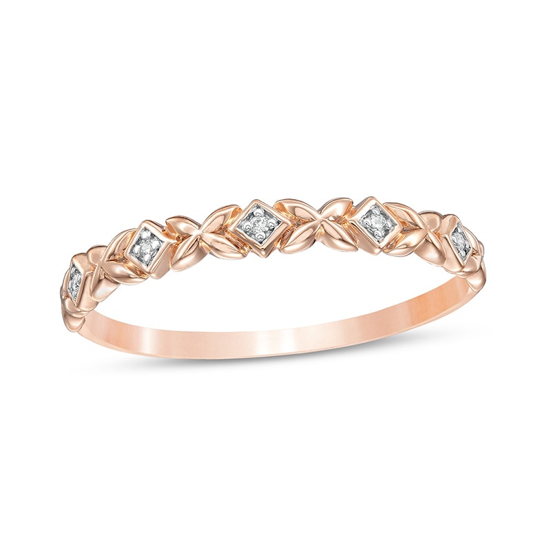 Main Image 1 of Previously Owned - Diamond Accent Alternating Kite Shape and Flower Stackable Band in 10K Rose Gold