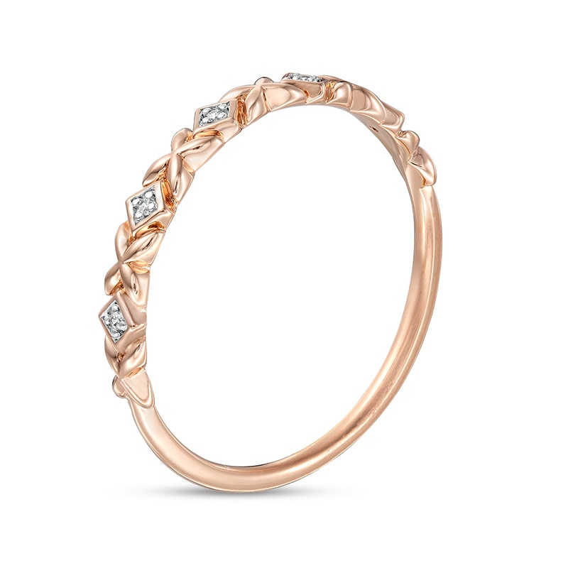 Main Image 3 of Previously Owned - Diamond Accent Alternating Kite Shape and Flower Stackable Band in 10K Rose Gold