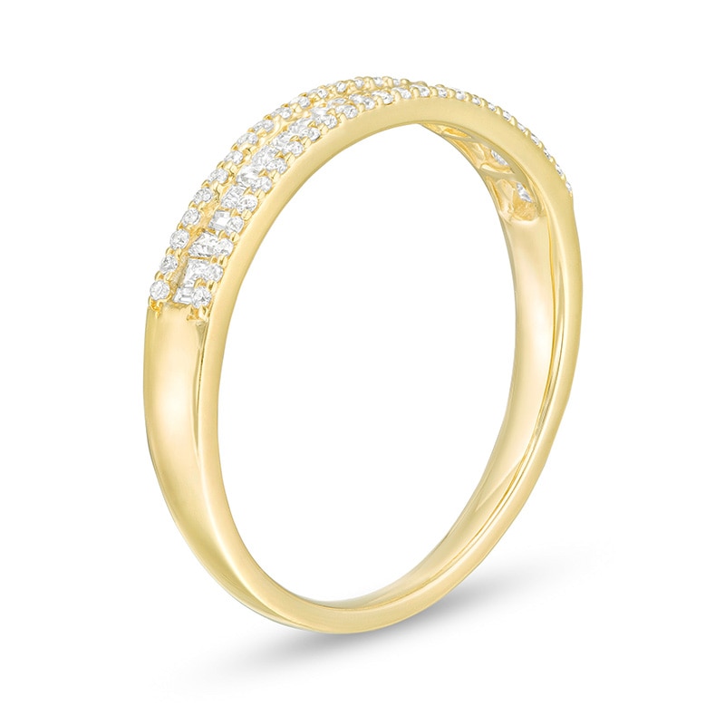 Main Image 3 of Previously Owned - 0.25 CT. T.W. Baguette and Round Diamond Triple Row Anniversary Band in 10K Gold