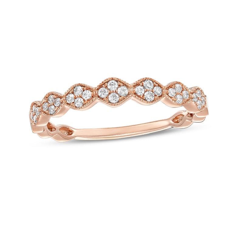 Main Image 1 of Previously Owned - 0.16 CT. T.W. Quad Diamond Vintage-Style Anniversary Band in 10K Rose Gold