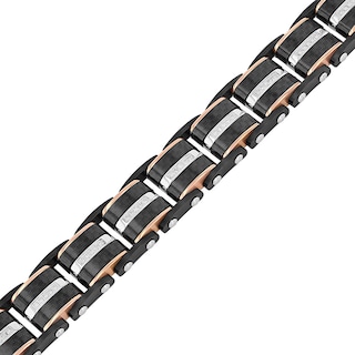 Previously Owned - Men's 0.31 CT. T.W. Diamond Riveted Multi-Row Link Bracelet in Tri-Tone Stainless Steel - 8.5"